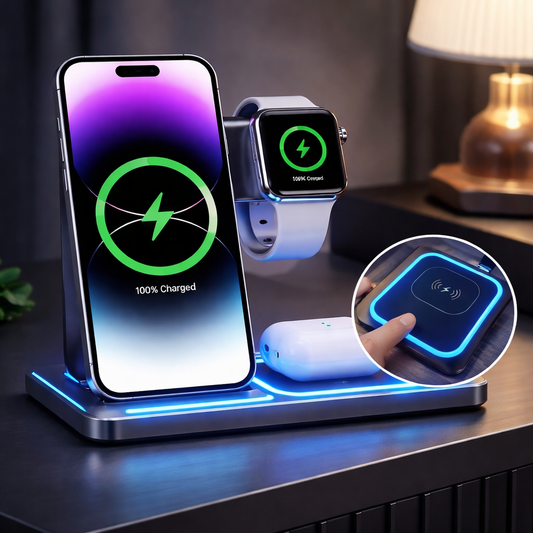 3-in-1 LED Fast Wireless Charger Stand for iPhone 15/14/13/12 Apple Watch AirPods