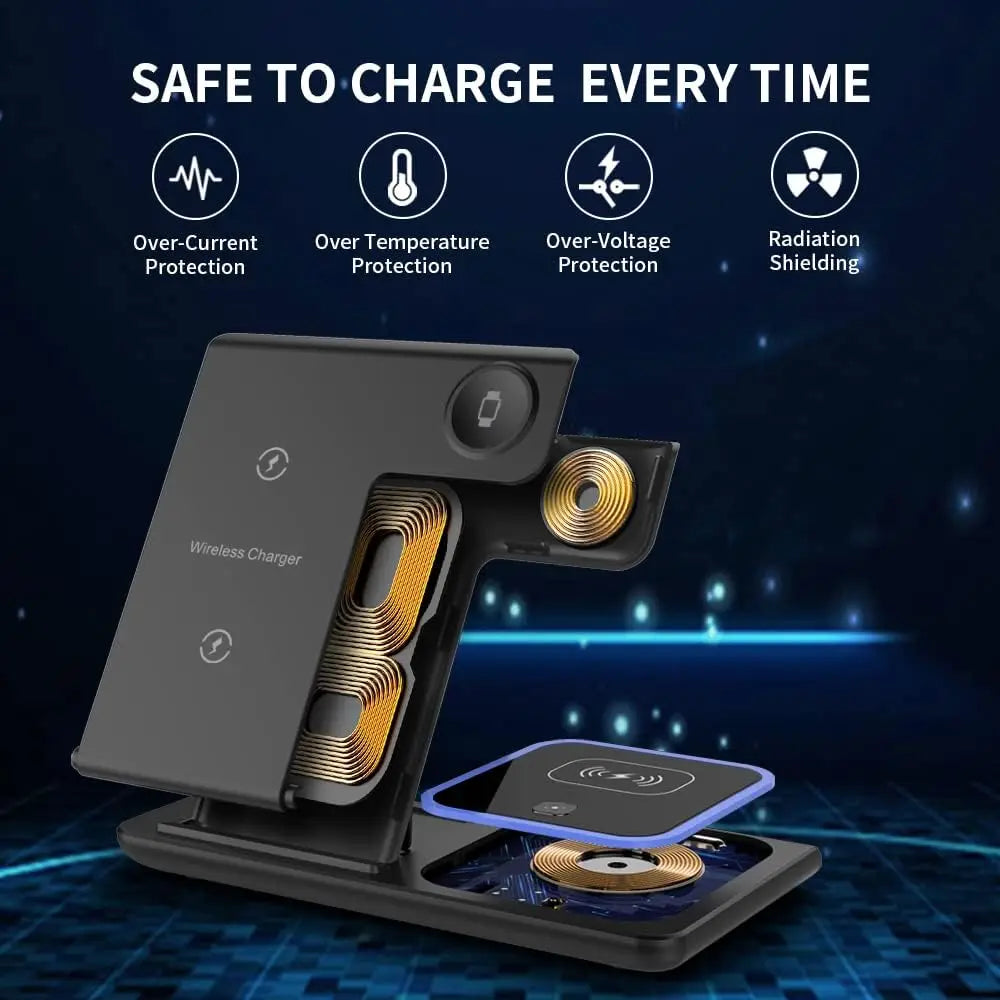 3-in-1 LED Fast Wireless Charger Stand for iPhone 15/14/13/12 Apple Watch AirPods