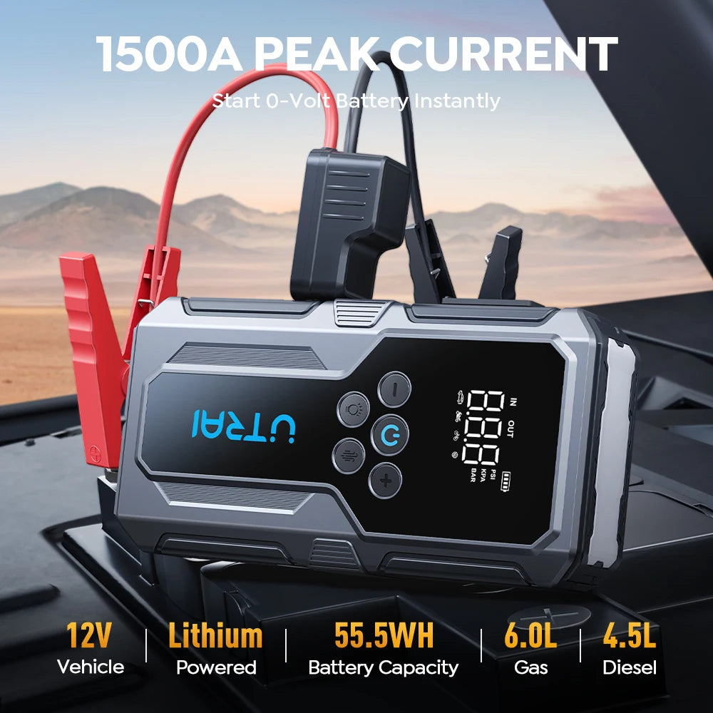 UTRAI 1500A Car Jump Starter Power Bank with 150PSI Air Pump - Emergency Battery Booster