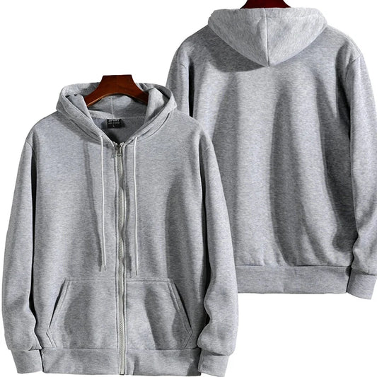 Temora Premium Zip-Up Hoodie – Men's Casual Fleece Sweatshirt | Loose Fit | Black, Grey & White