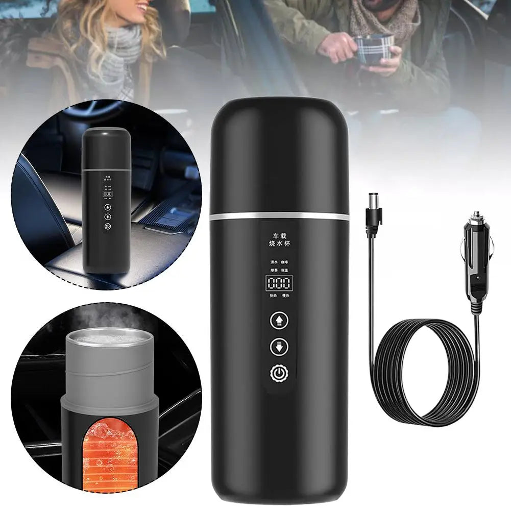 500ML Portable Car Electric Kettle 12V/24V - Smart Temperature Control Travel Mug with OLED Display