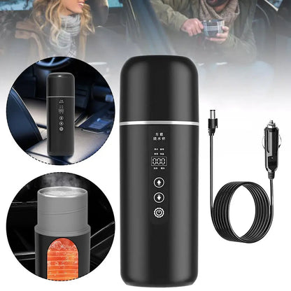 500ML Portable Car Electric Kettle 12V/24V - Smart Temperature Control Travel Mug with OLED Display