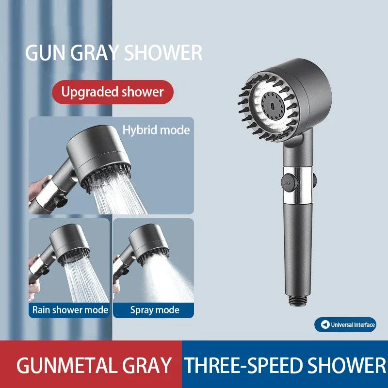 Premium 3-Mode High Pressure Shower Head with Built-In Filter & Massage Brush - Transform Your Daily Shower Experience
