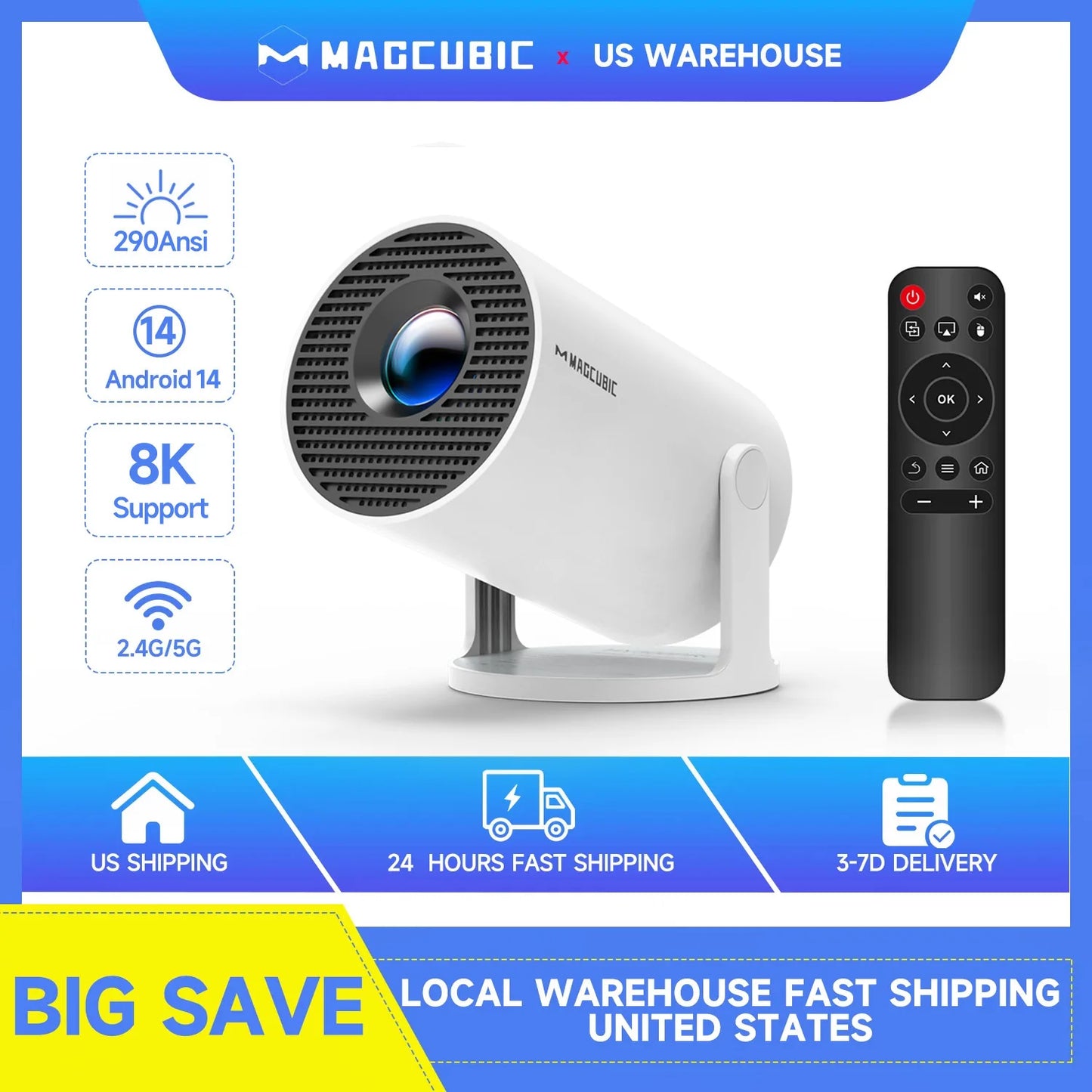 Projetor Portátil Magcubic HY300 Pro 8K - 290 ANSI Android 14 WiFi6 BT5.4