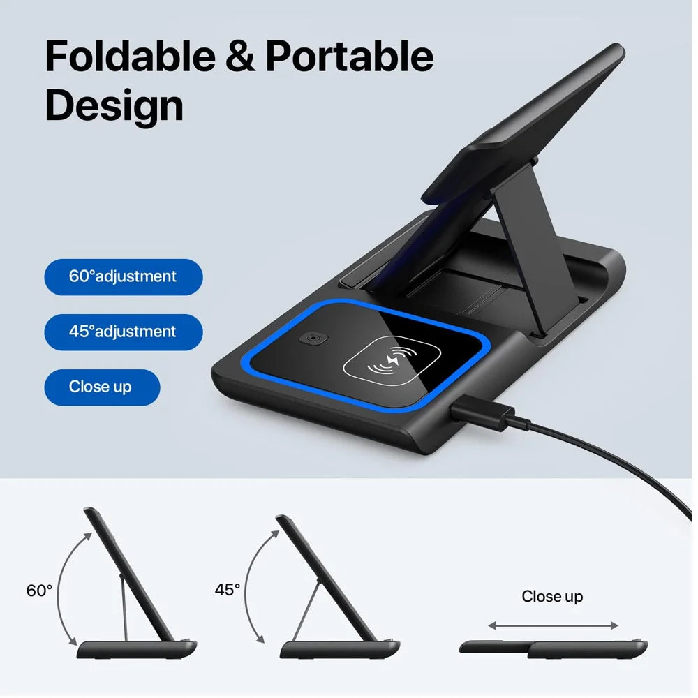 3-in-1 LED Fast Wireless Charger Stand for iPhone 15/14/13/12 Apple Watch AirPods