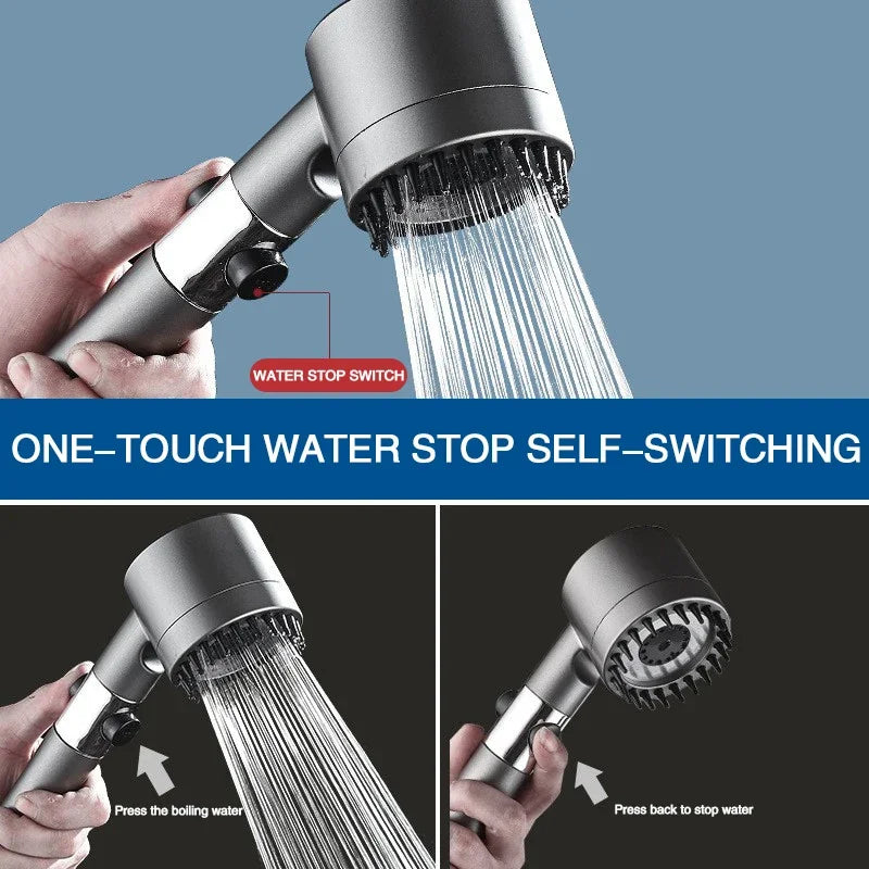 Premium 3-Mode High Pressure Shower Head with Built-In Filter & Massage Brush - Transform Your Daily Shower Experience