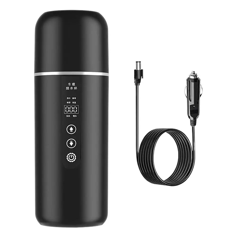 500ML Portable Car Electric Kettle 12V/24V - Smart Temperature Control Travel Mug with OLED Display