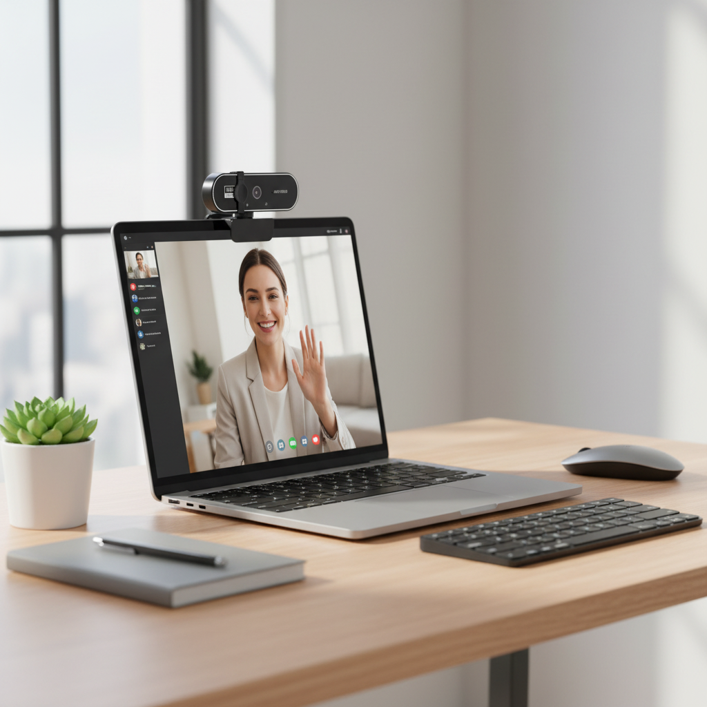 Webcam em uso no laptop